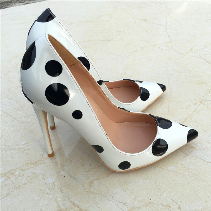 Women's Stiletto Point-toe Patent Leather Polka-dot High Heels