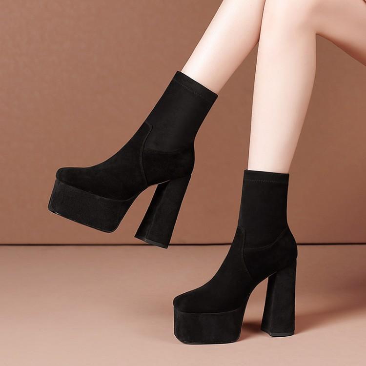 Women's Square Toe Platform High Heel Ankle Boots