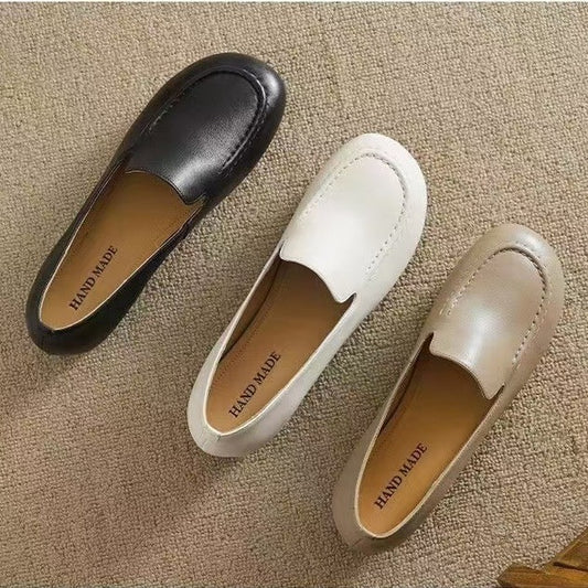 Mocasines de estilo retro con punta redonda y suela plana, sin cordones, estilo británico, con suela blanda, para mujer