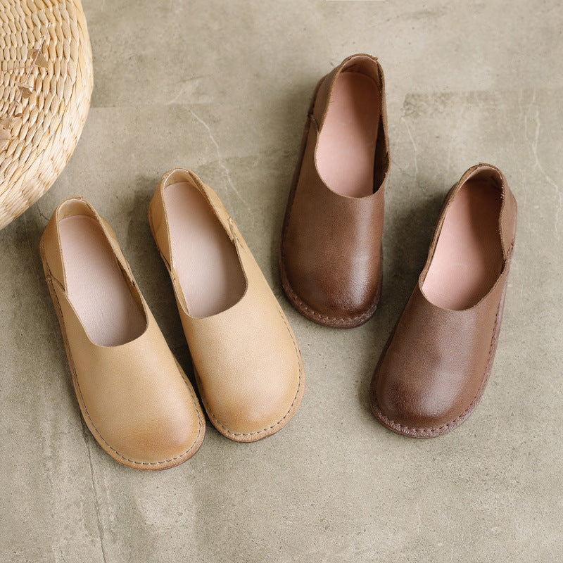 Chaussures simples en cuir véritable pour femmes, rétro