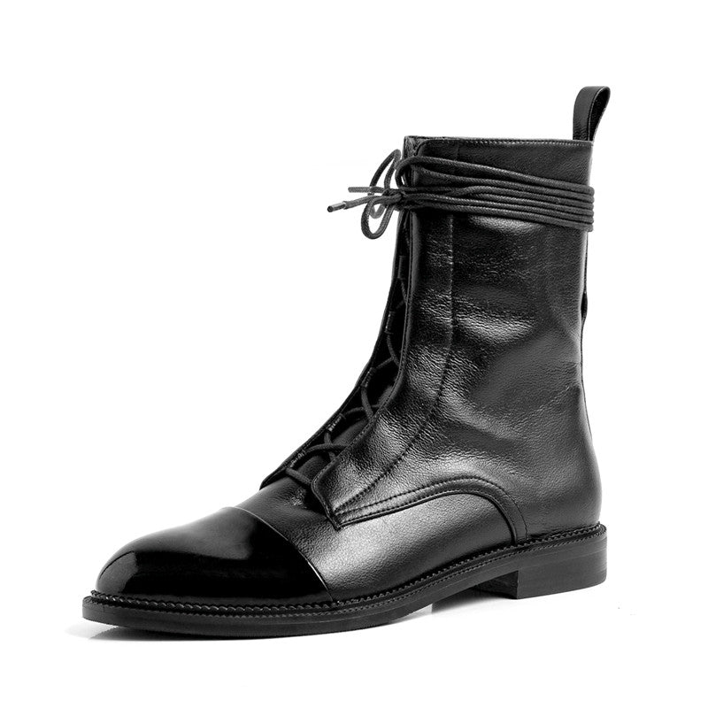 British Style Handsome Short Boots Flat All-match Soft Leather Ladies Martin Boots