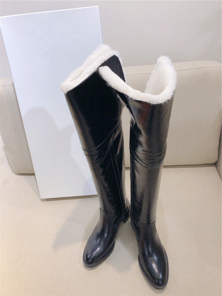 Bottes fines polyvalentes hautes en cuir pour femmes