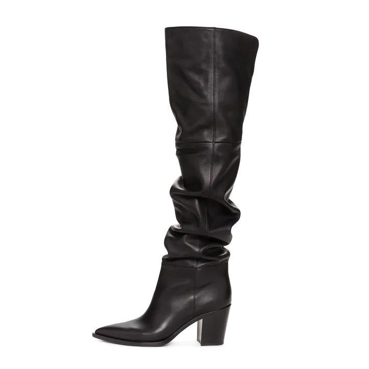 Women's Pointed Toe Thick Heel Leather Over The Knee Boots