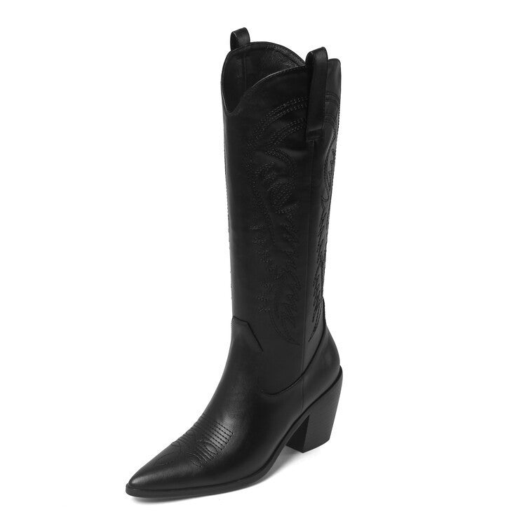 Botas Botas de vaquero occidentales de tacón alto para mujer Punta puntiaguda Boca en V