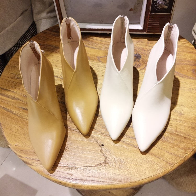 Nuevos zapatos de mujer profesionales Retro con montaje en V, cremallera trasera de aguja, tacones altos de cuero completo, interior y exterior