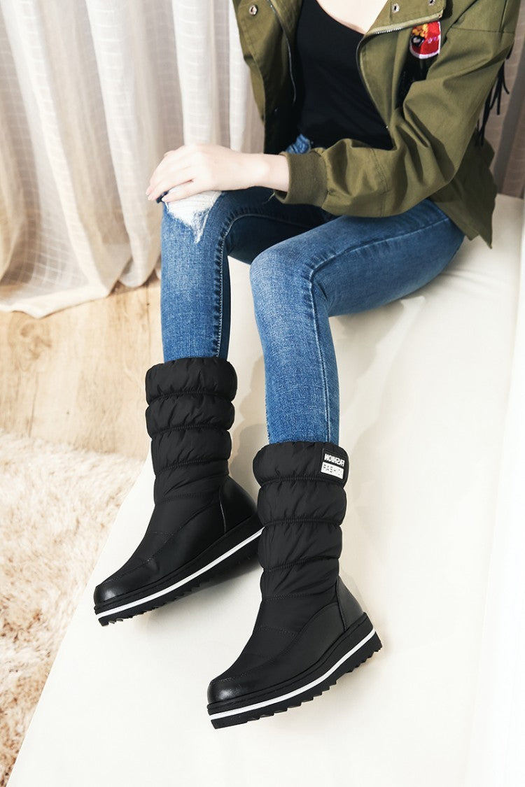 Mid-heel Letter Elastic Sleeve Snow Cotton Boots