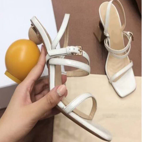 Asymmetrical Building Blocks With Personality Round Shaped High-heeled Sandals