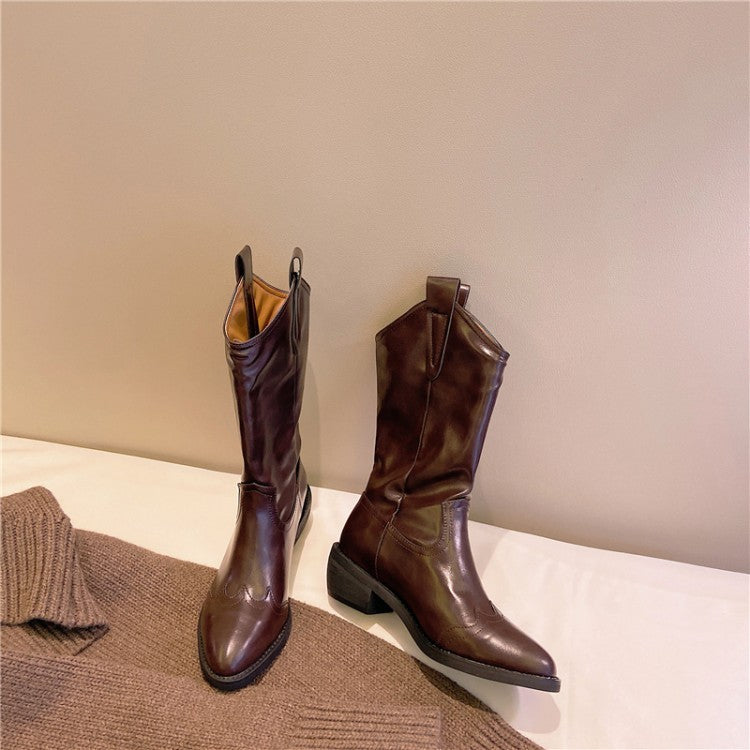 European And American Vintage Western Cowboy Boots For Autumn And Winter