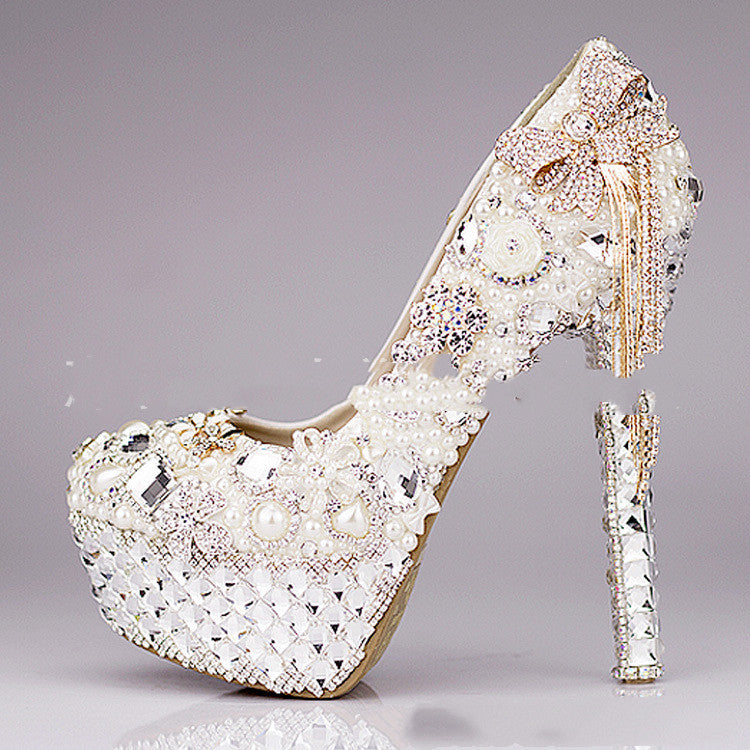 Zapatos de boda de cristal de lujo, ligeros, impermeables, de tacón alto