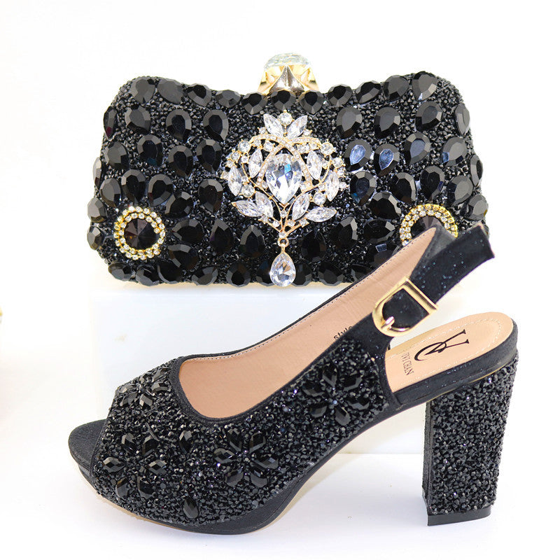 High Heel Sandals European And American Style Dinner Bag With Rhinestone Shoes