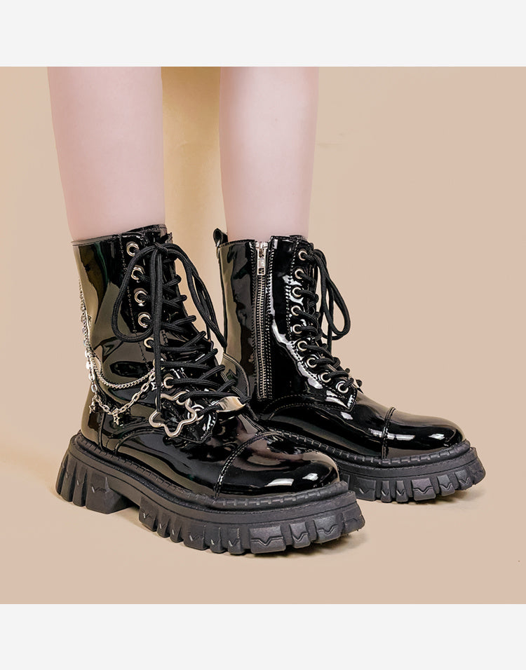 Women's Thick Soled Martin Boots With Shiny Surface