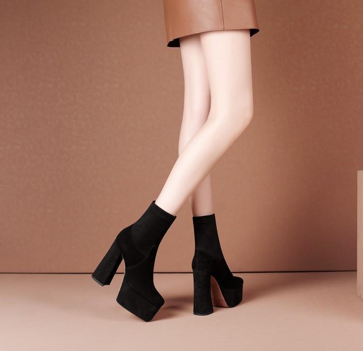 Women's Square Toe Platform High Heel Ankle Boots