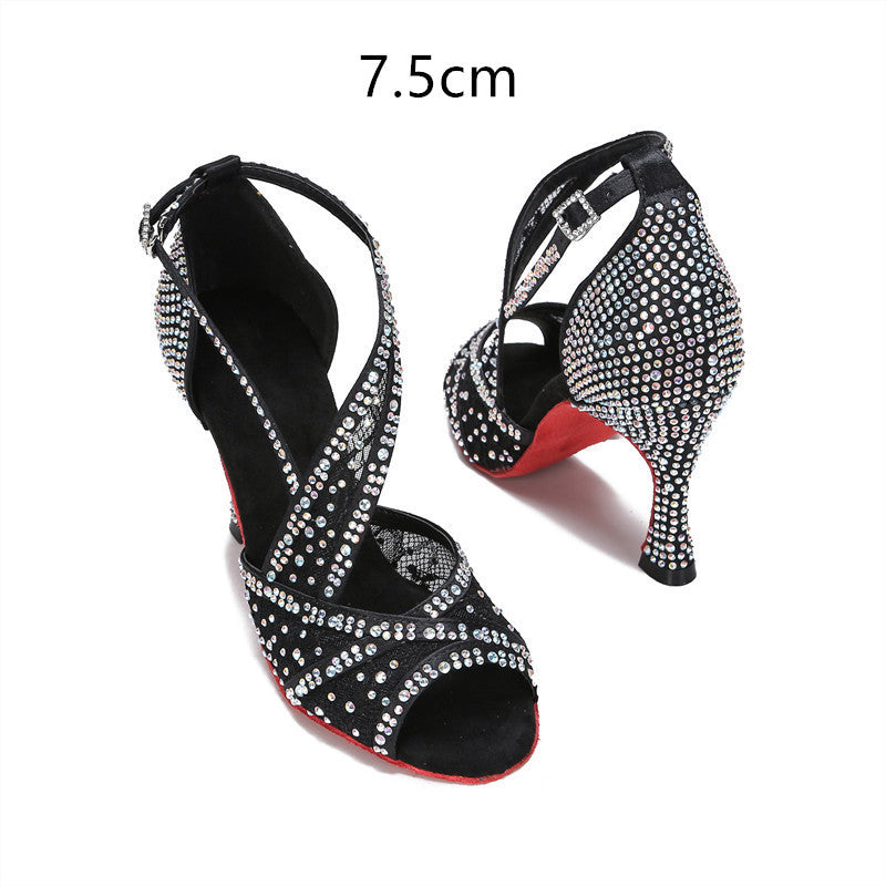 Chaussures de danse latine incrustées de diamants pour femmes et adultes