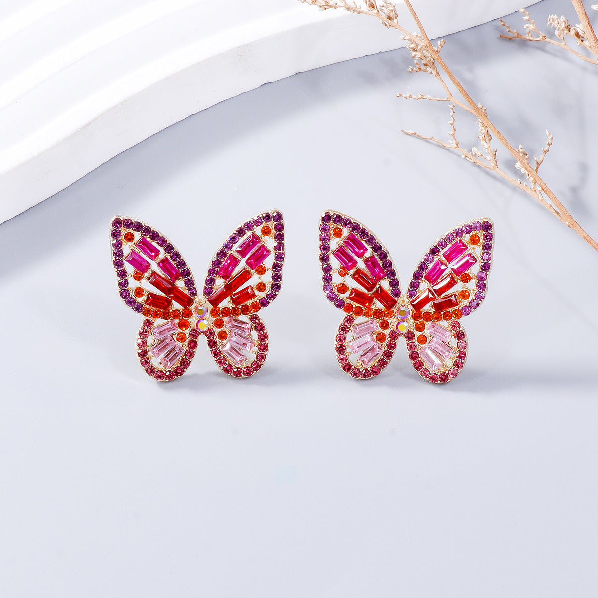 Boucles d'oreilles papillon en alliage incrusté de strass