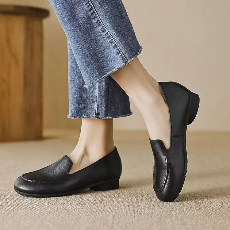 Mocasines de estilo retro con punta redonda y suela plana, sin cordones, estilo británico, con suela blanda, para mujer