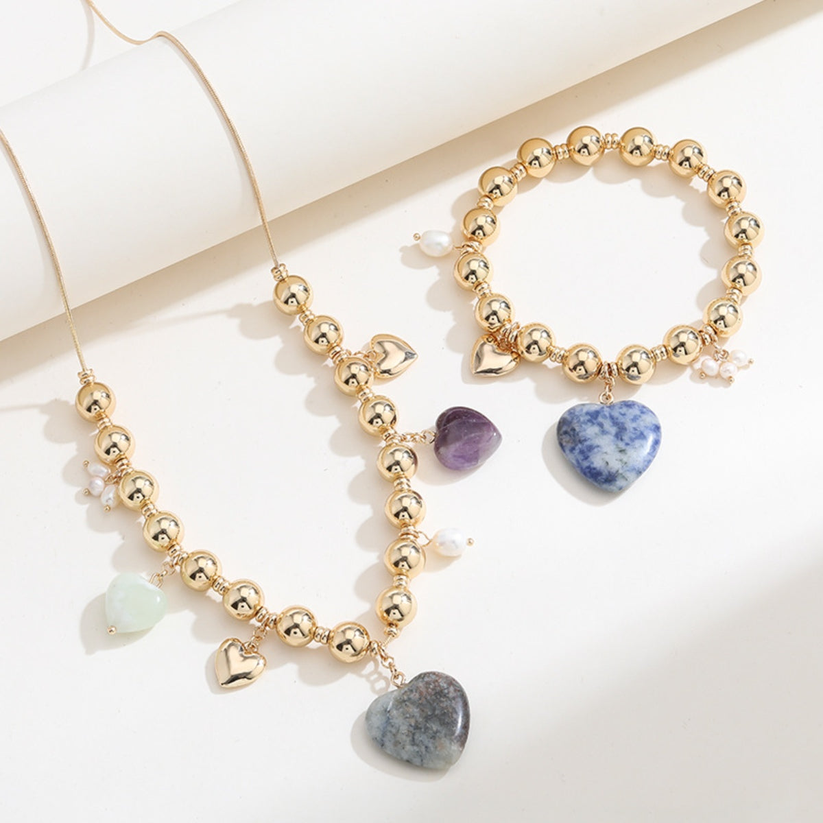 Pulsera Corazón Chapada en Oro Piedra Natural