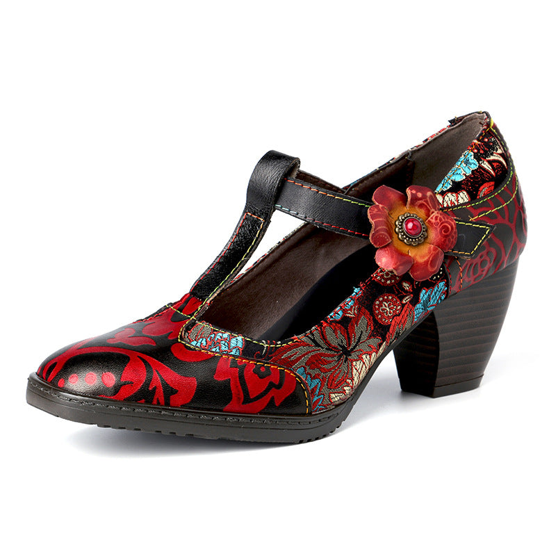 Tacones Altos Mujer Retro Moda Mujer Flores Estilo Étnico Hecho A Mano