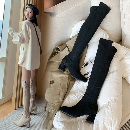 Women's Winter Fleece Over-the-knee Boots High-top Elastic Boots