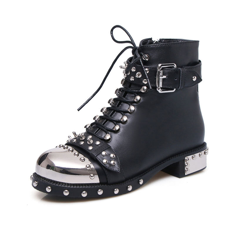 Autumn And Winter Low-heeled Short Boots Rivet Locomotive