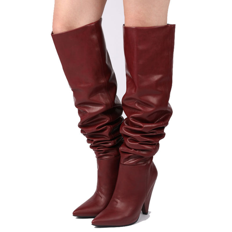 Pointed-toe Folds Profiled Heel Over The Knee Boots Women's One-step Sleeves Are Thinner