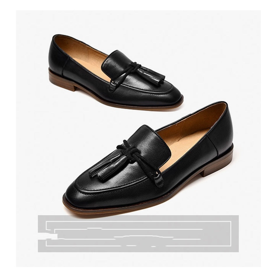 Leather Shallow Flat-bottomed British Heel Shoes