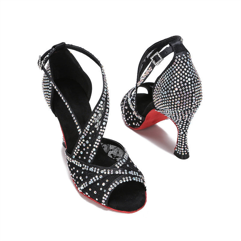 Chaussures de danse latine incrustées de diamants pour femmes et adultes