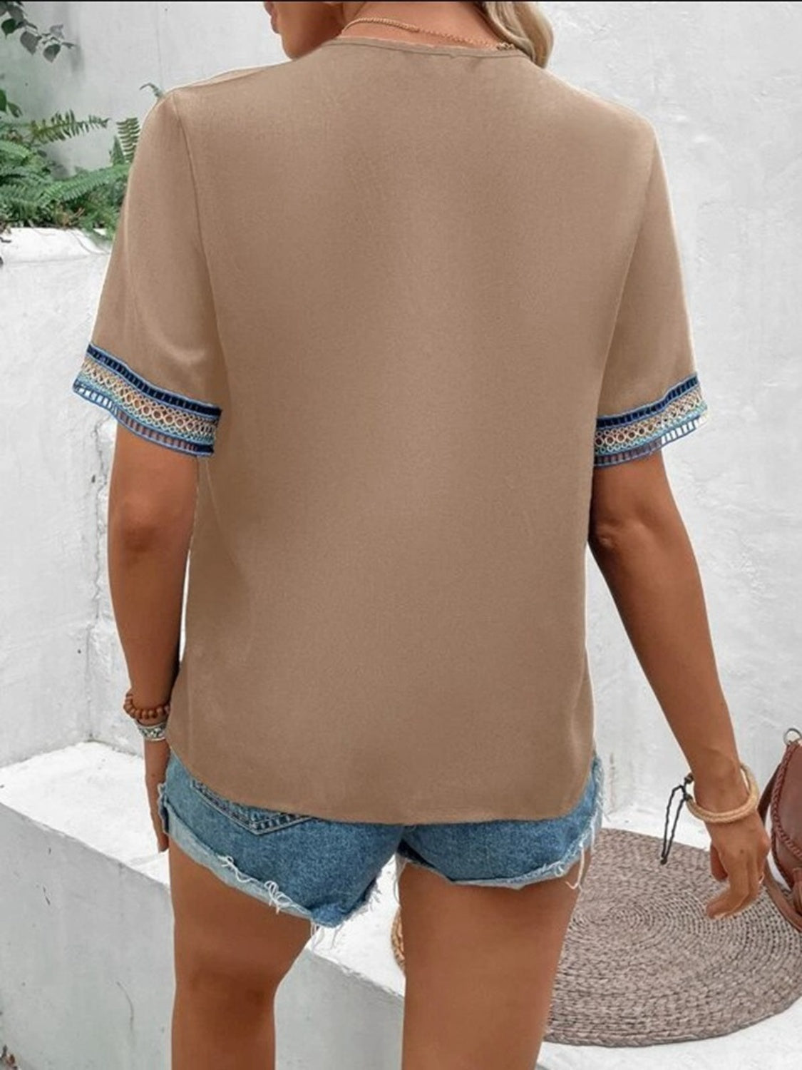 Full Size V-Neck Short Sleeve Blouse