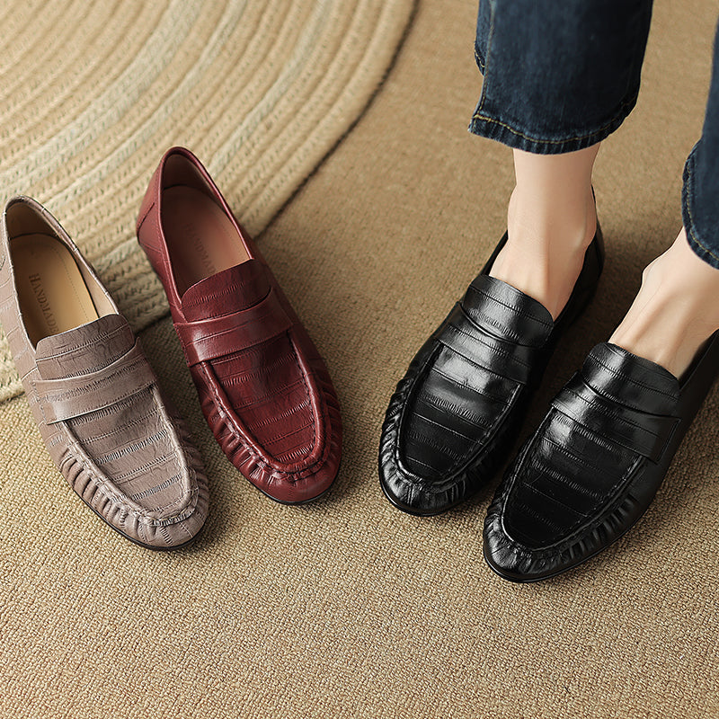 Loafers Women's Casual Pleated Leather Shoes