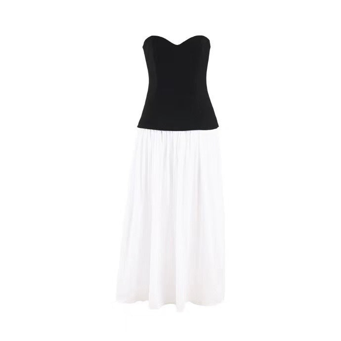 Female Romantic Sweetheart Tube Top Black And White Color-matching Dress