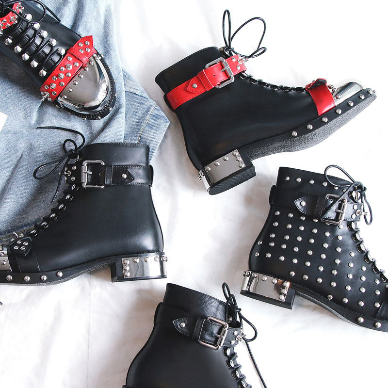 Autumn And Winter Low-heeled Short Boots Rivet Locomotive