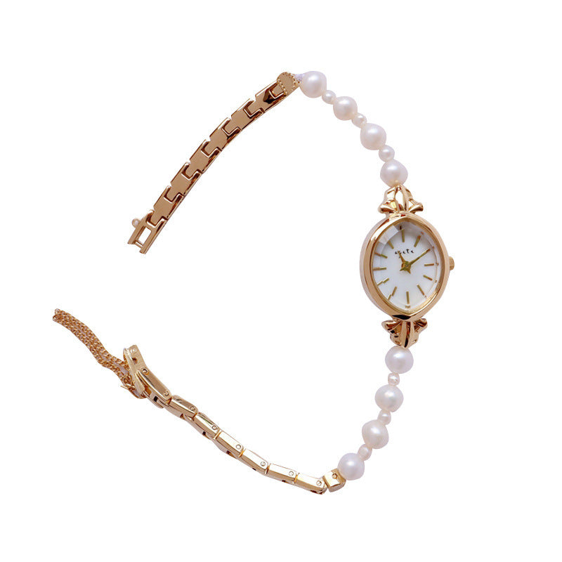 Reloj de perlas naturales de agua dulce, pulsera, correa, reloj de cuarzo exquisito para mujer