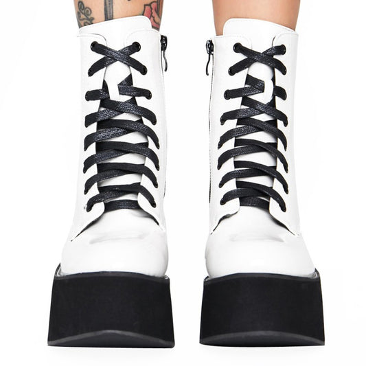 New Fashion Women's Patent Leather Lace-up Platform Ankle Boots