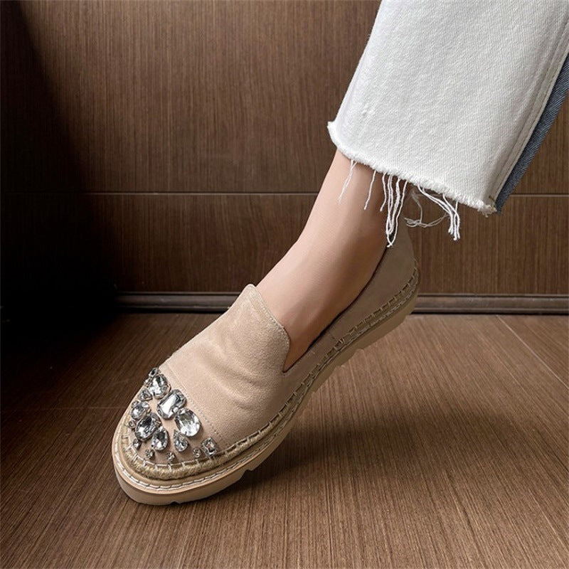 Fashionable Rhinestone Round Toe Comfortable Platform Loafers