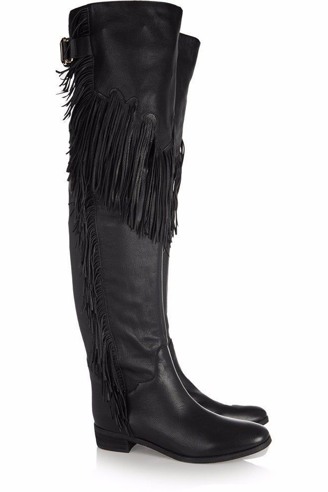 European And American Women's Tassel Flat Over The Knee Boots