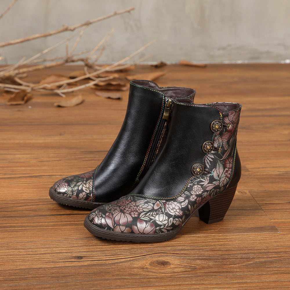 Zapatos de moda para mujer europeos y americanos con flores retro para mujer