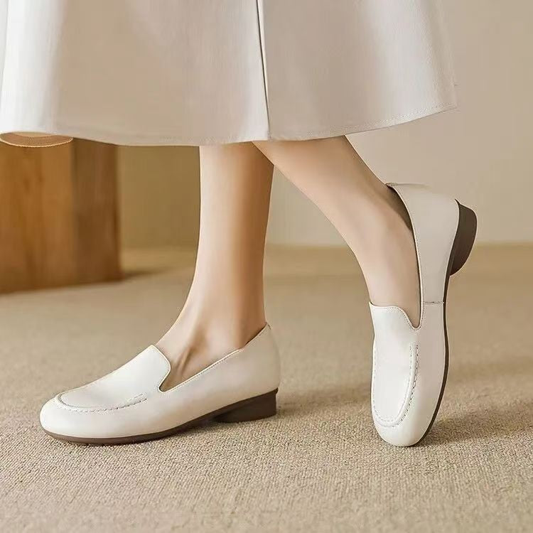 Mocasines de estilo retro con punta redonda y suela plana, sin cordones, estilo británico, con suela blanda, para mujer