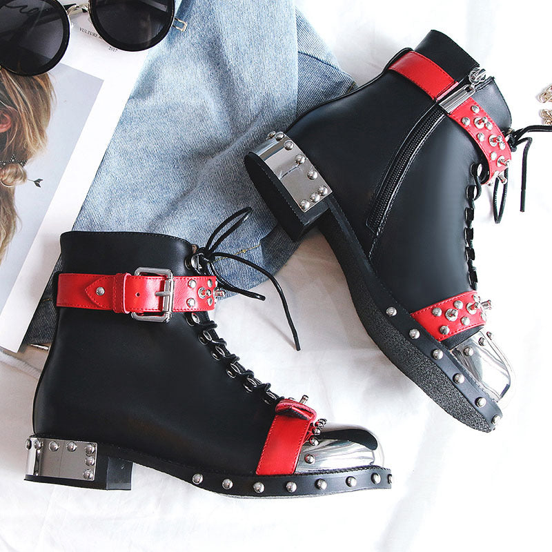 Autumn And Winter Low-heeled Short Boots Rivet Locomotive