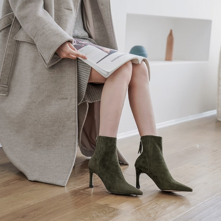 Botas cortas de mujer con punta puntiaguda y tacón de aguja de moda