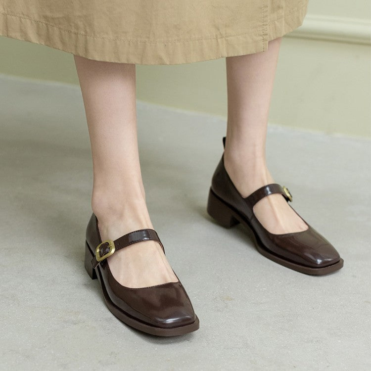 Women's Square Toe Button Flat Shoes