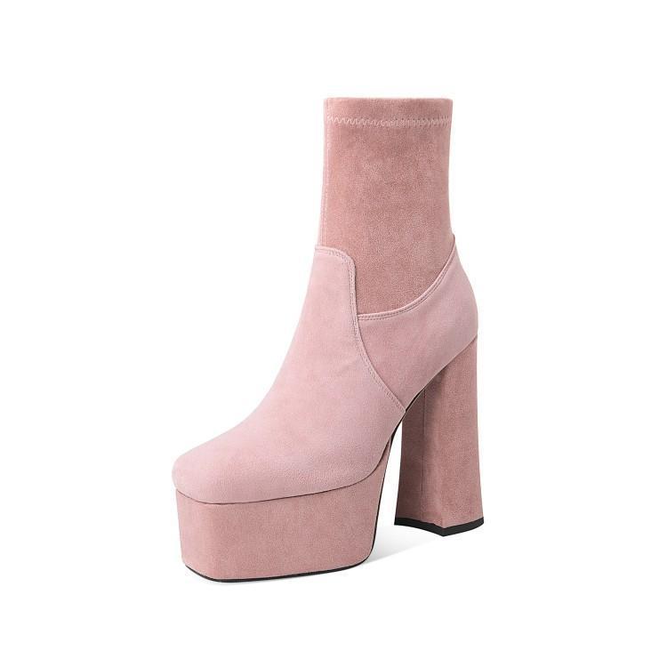 Women's Square Toe Platform High Heel Ankle Boots