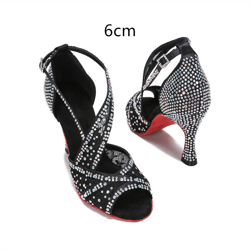 Chaussures de danse latine incrustées de diamants pour femmes et adultes