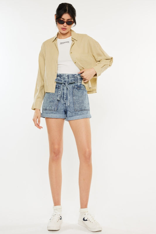 Short en jean paperbag taille ultra haute Kancan