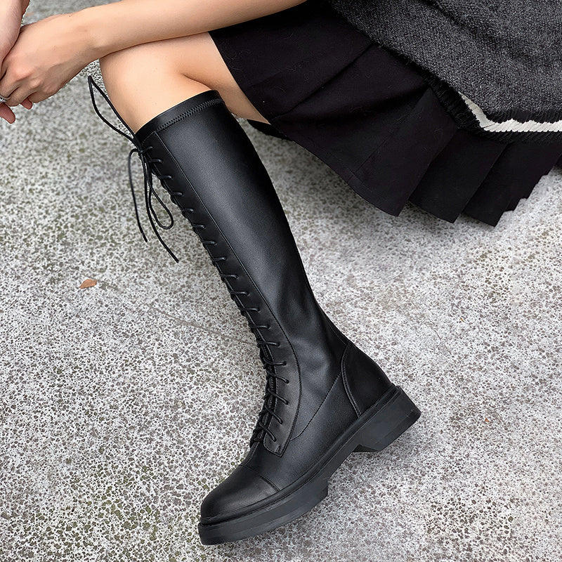 Bottes hautes à plateforme tendance et simples pour femmes