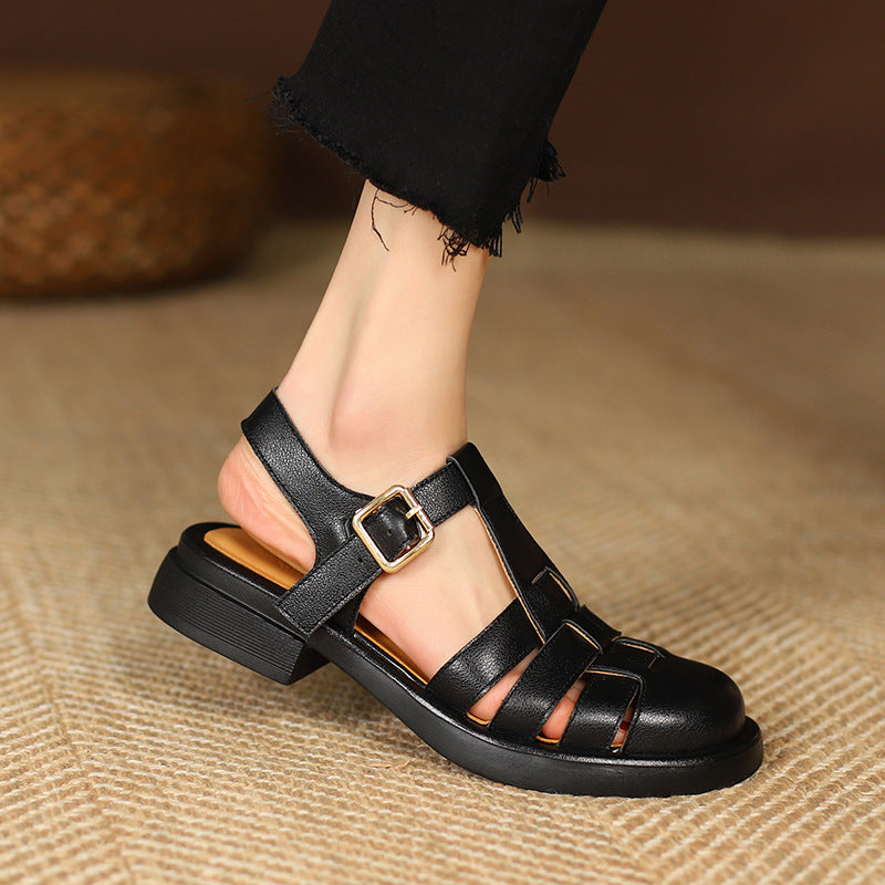 Women With Thick Heel Round Toe Roman Sandals