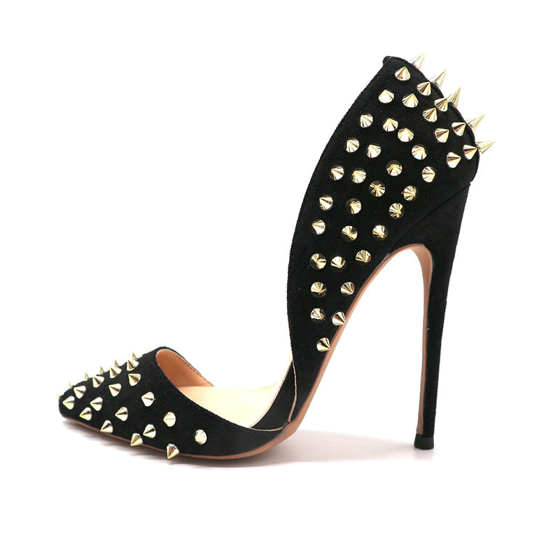 Women's Shoes Black Suede Gold Rivet