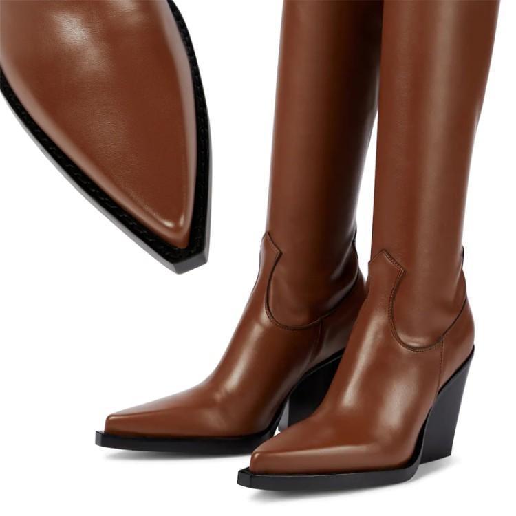 Women's Stretch Leather High Heel Boots