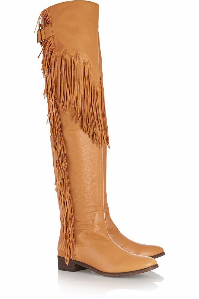 European And American Women's Tassel Flat Over The Knee Boots