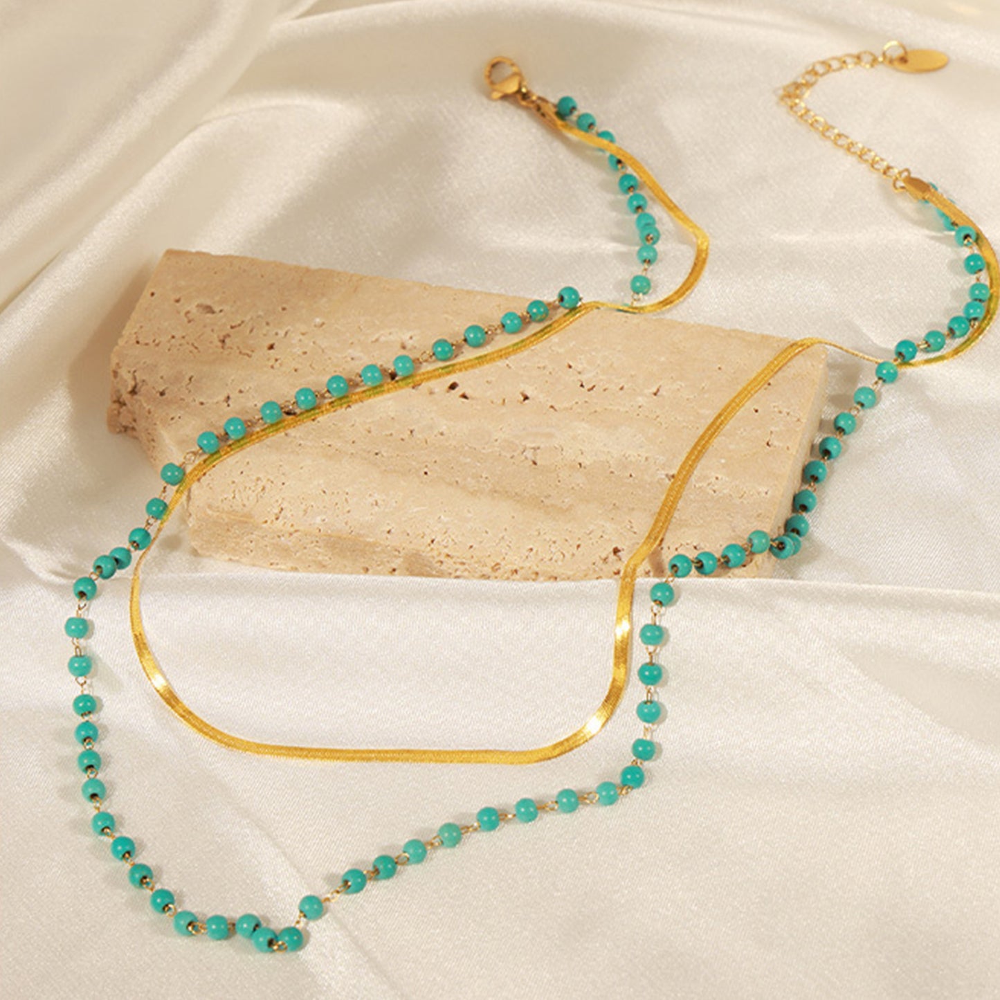 Collier double couche en acier titane turquoise