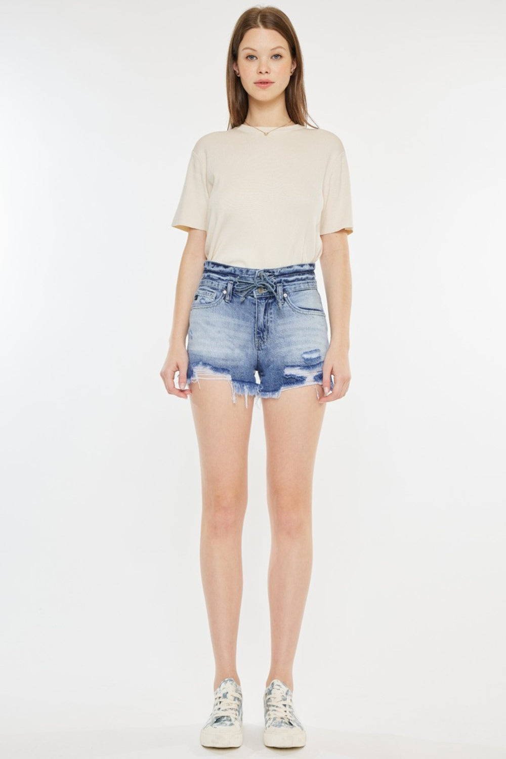 Kancan - Short en jean taille haute à ourlet effiloché