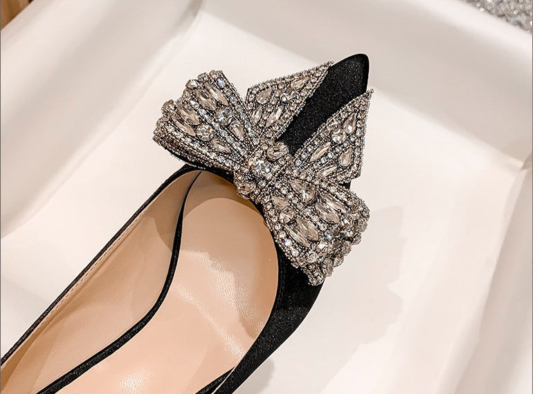 Zapatos de tacón alto con diamantes de imitación para mujer, estilo francés, con tacón de aguja